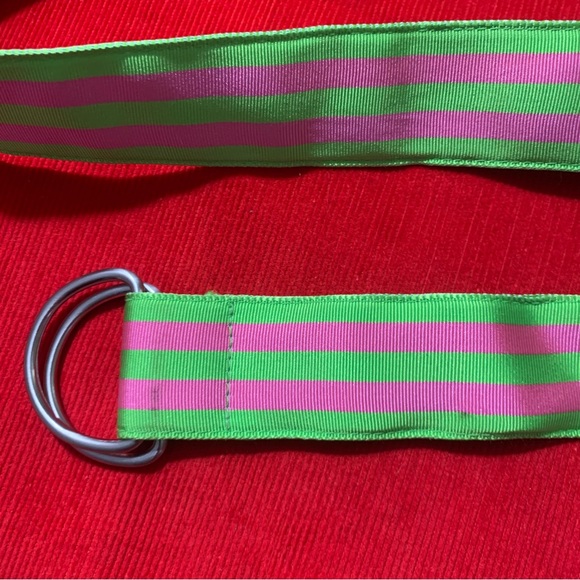 J. Crew Lime & Pink striped candy fabric belt 39.5” - Picture 5 of 8